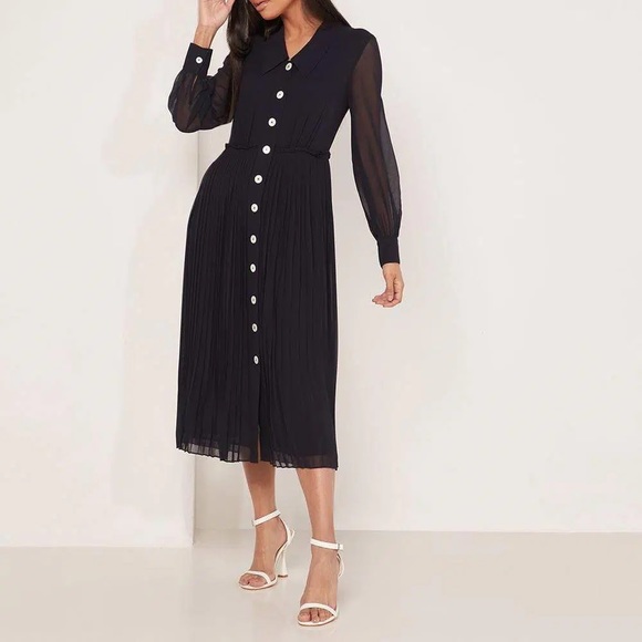 LK Bennett Dresses & Skirts - L.K. Bennett Fozette Navy Pleated Shirt Midi Dress Size 8